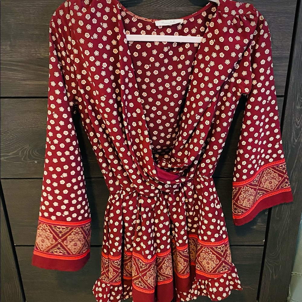 Burgundy floral long sleeve romper